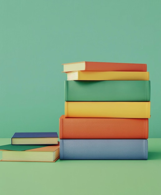 Libros de colores sobre un fondo verde claro