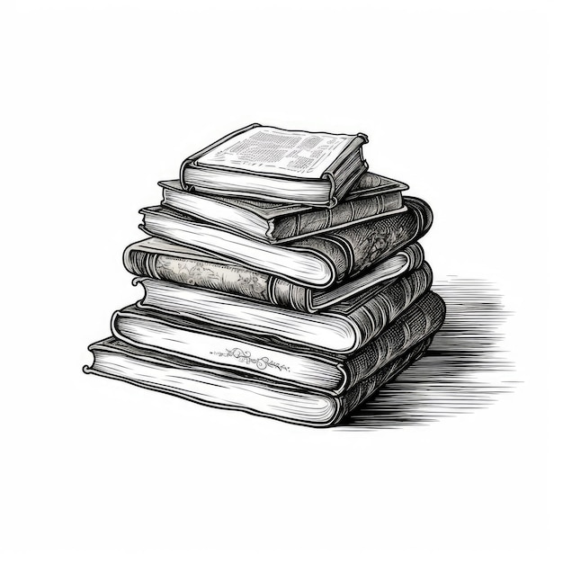 Foto libros dibujados a mano pila grabado libro pila aislado pluma tinta ilustración vintage en fondo blanco símbolo de la biblioteca de educación ilustración de ia generativa