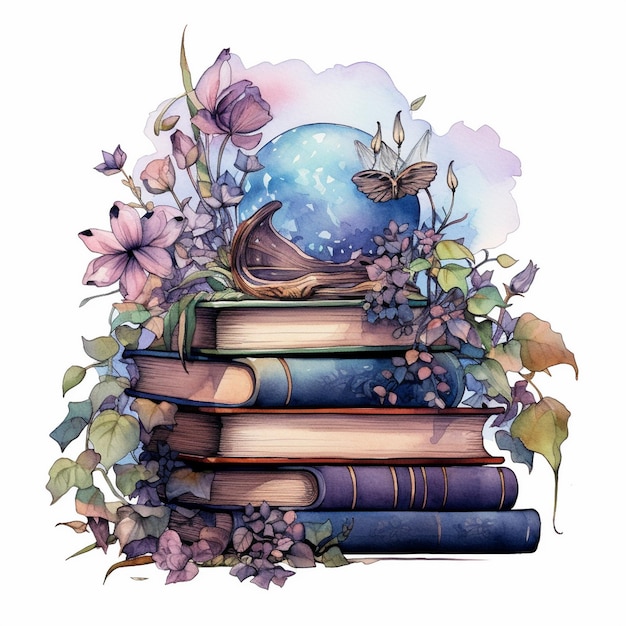 Libros de fantasía en acuarela Clipart