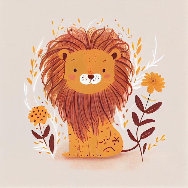 Libros infantiles ilustración de animales león lindo ilustración de niños impresiones de pared de habitación IA generativa