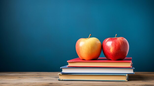 libros con manzana fresca y espacio para copiar