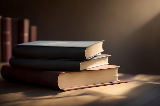 Foto libros en mesa de madera concepto educativo de vuelta a la escuela generado por ia