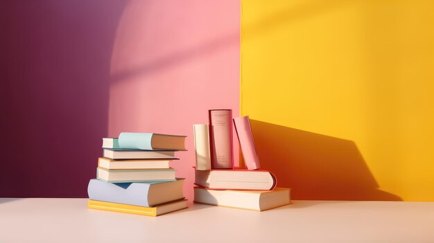 Libros sobre fondo colorido mínimo