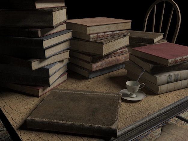 Libros sobre la mesa. Ilustración 3D