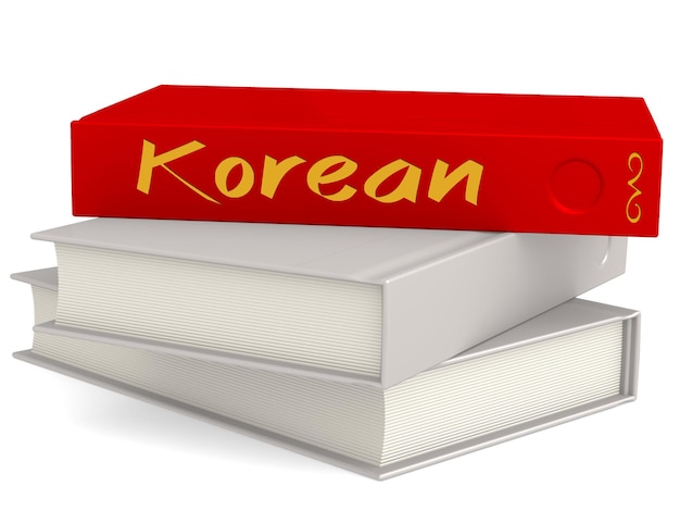 Foto libros de tapa dura con palabra coreana