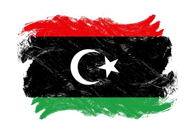 Libyen-Flagge auf beunruhigtem Grunge-Bürstenhintergrund mit weißem Strich