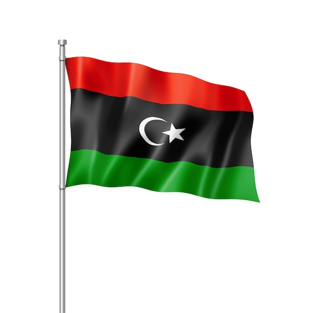 Libyen-Flagge dreidimensional rendern isoliert auf weiß