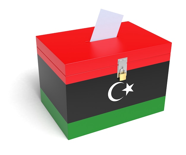 Libysche Flagge Wahlurne. 3D-Rendering.