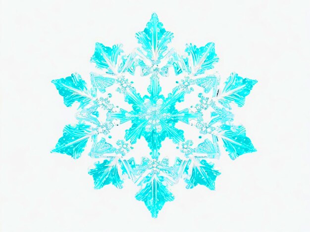Lichtblaue Kristall-Schneeflocke auf glänzend weißem Hintergrund Hoch auflösendes 3D-Bild