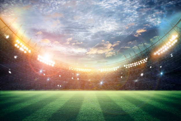 Lichter bei Nacht und 3D-Rendering des Stadions