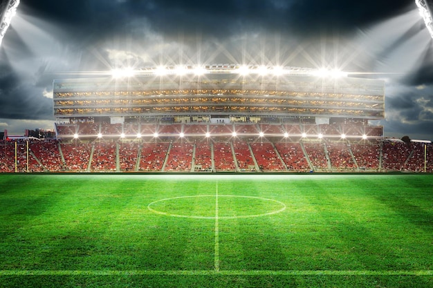 Foto lichter in der nacht und fußballstadion 3d-rendering