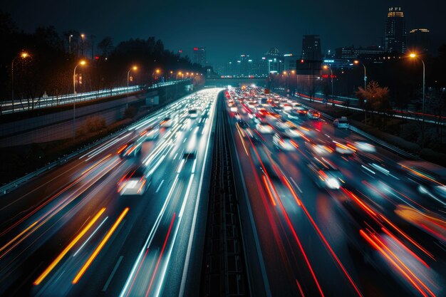 Foto lichter von autos, die nachts fahren, lange belichtung