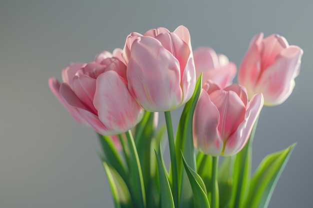 Lichtrosa Tulpenbüchel auf einem einfachen Hintergrund mit weichem Licht und geringer Schärfentiefe