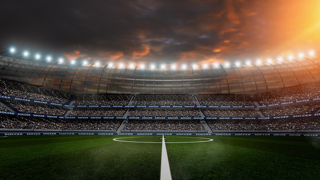 Lichtspuren auf dem Fußballfeld gegen den Himmel
