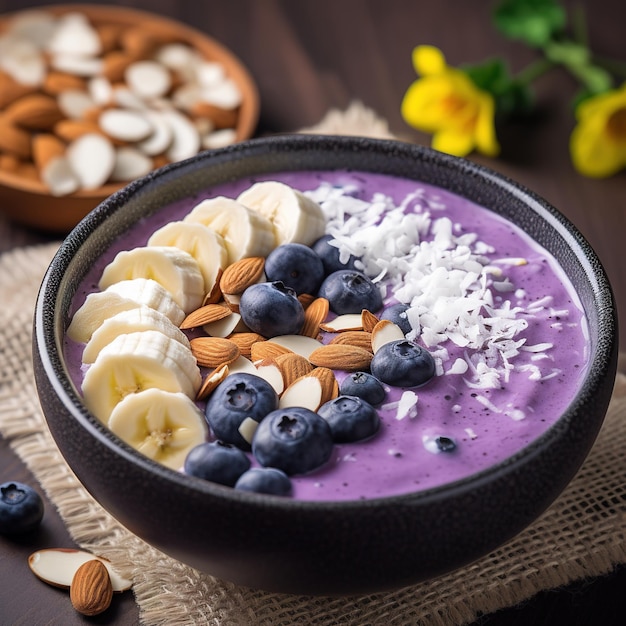 licuado estético de mora y varias frutas en una taza IA generativa