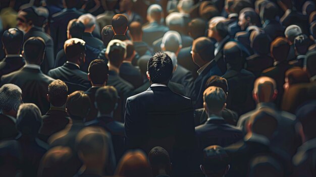 Foto líder de negocios sobresaliendo en una multitud en un evento corporativo