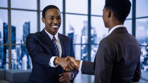 Un líder de negocios sonriente saludando a su socio