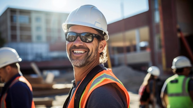 Foto liderança comprometida do gestor do projecto que supervisiona a construção