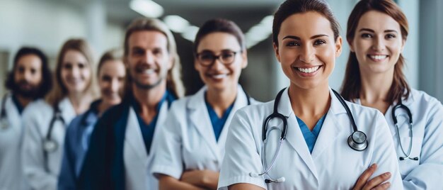 Foto liderazgo, trabajo en equipo y retrato de médicos y enfermeras en el hospital con apoyo y éxito en