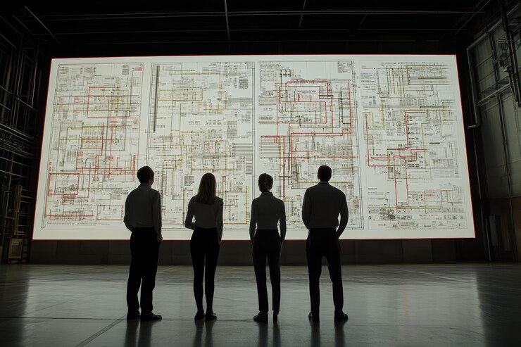 Líderes anuncian nuevas iniciativas en un estilo infográfico moderno