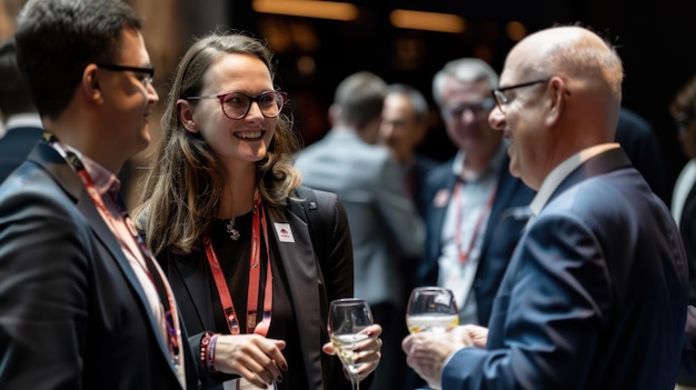 Líderes corporativos en red en un evento empresarial