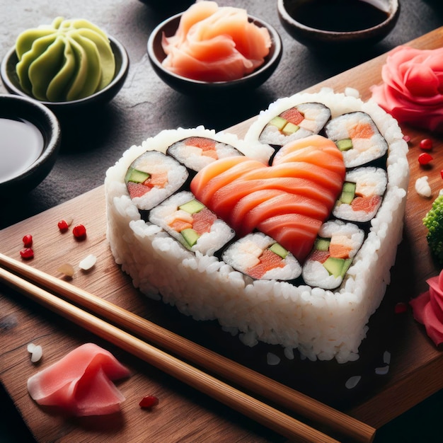 Liebe herzförmige Shushi-Rolle für die Leidenschaft und Liebe des japanischen Sushi Maki Foor oder Fine Dining Ai