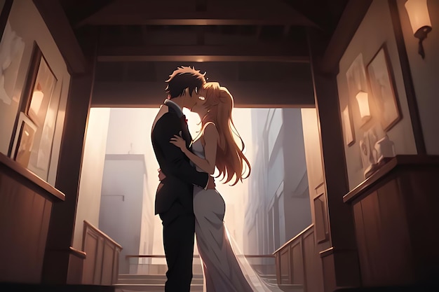 Liebe Illustration Kuss Anime zu einander romantische und futuristische Szene