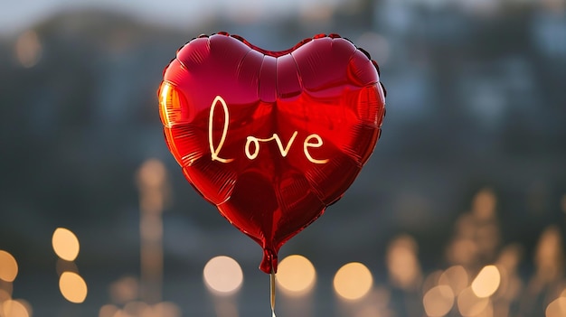 Liebe in der Luft, herzförmiger roter Luftballon, der Freude verbreitet