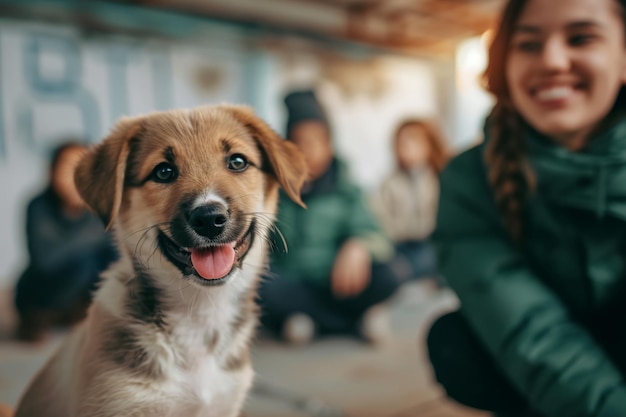 Foto liebe löst szenen der freude am tag der adoption von haustieren aus