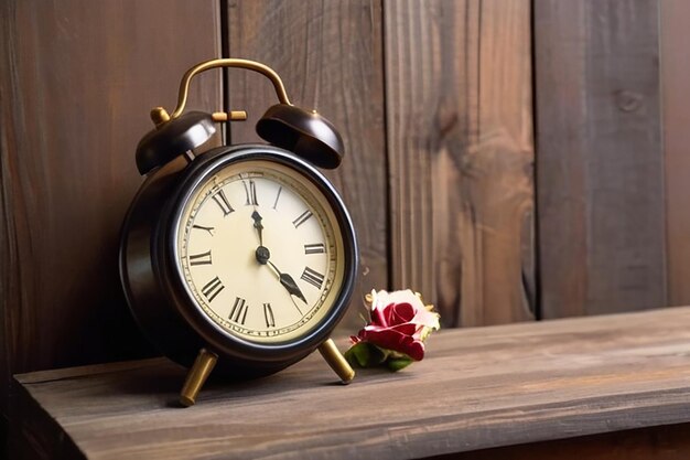 Liebe Uhr um sechs Uhr Zeit der süßen liebenden Pass Erinnerungen Geschichte auf dem alten Holz-Hintergrund