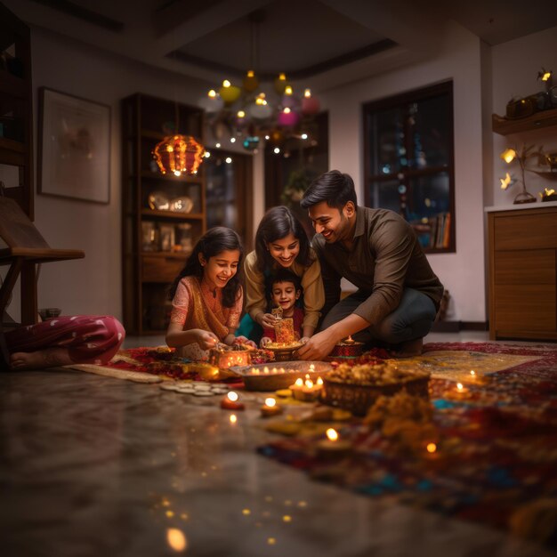 Liebe und Lachen beleuchten die freudige Diwali-Feier eines indischen Kindes mit der Familie