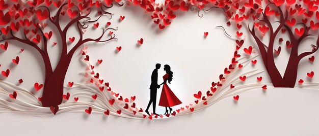 Liebe und Valentinstag Papierkunst mit Rot und Weiß