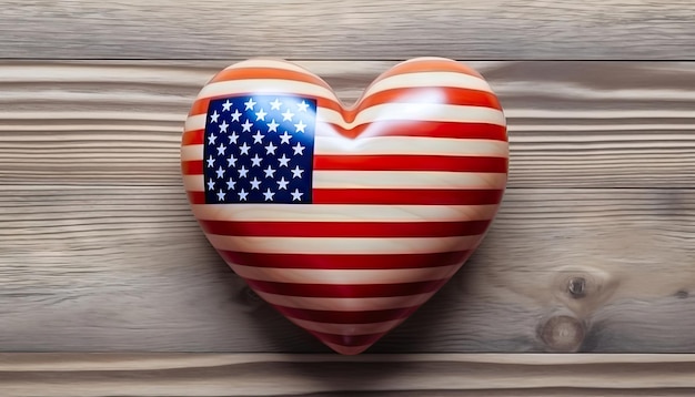 Liebe zum USA-Herz als amerikanische Flagge auf Holztisch gemalt. Generative KI