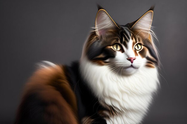 Liebenswerte norwegische Waldkatze auf dunklem Hintergrundraum für Text Porträt einer norwegischen Waldkatze Schöne Katze Digitale Kunst