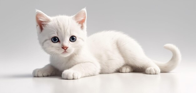 Foto liebenswerte und süße flauschige weiße katze spielt auf einem weißen hintergrund