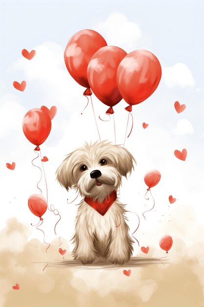 Liebenswerter Hund mit herzförmigen Luftballons Illustration für Liebe und Feiern