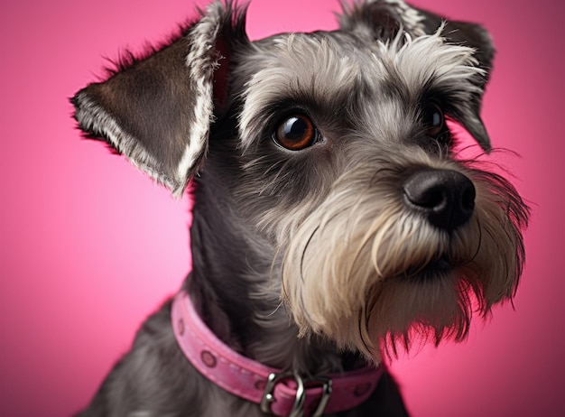 liebenswerter Schnauzer-Hund auf einem rosa Hintergrund