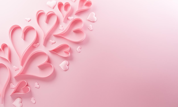 Foto liebes- und valentinstagskonzept aus rosa papierherzen auf pastellfarbenem hintergrund
