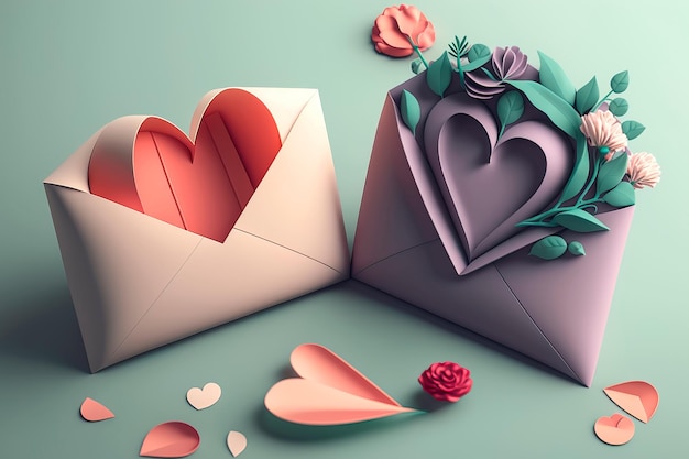 Liebesbrief in einem Umschlag mit Herzen Generative AI