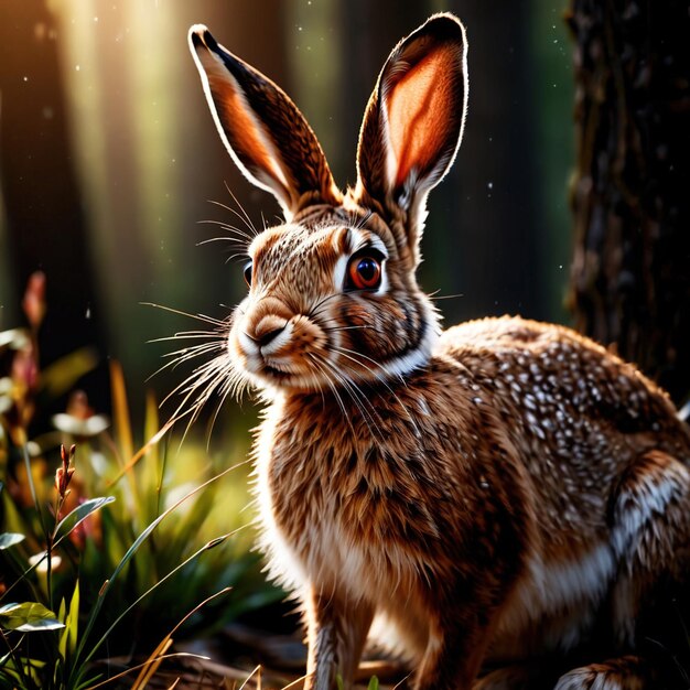 Foto la liebre es un animal silvestre que vive en la naturaleza y forma parte del ecosistema.