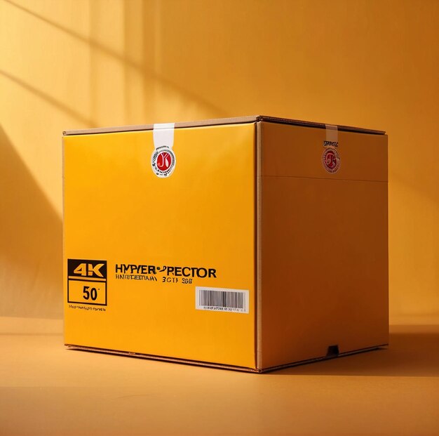Foto lieferbox-paket aus gelbem karton