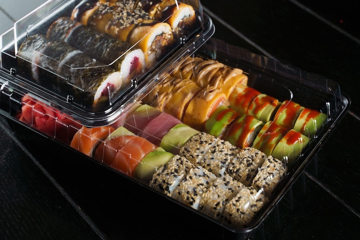 Foto lieferservice für sushi-rollen
