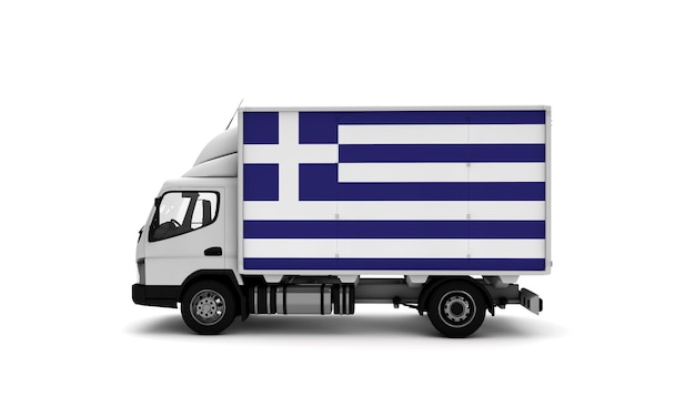 Lieferwagen mit Logistikkonzept unter griechischer Flagge