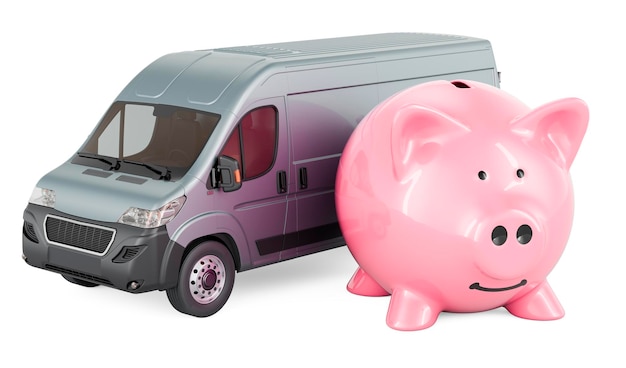 Lieferwagen mit Sparschwein 3D-Rendering