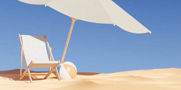 Liegestuhl mit Sonnenschirm und Ball 3D-Render