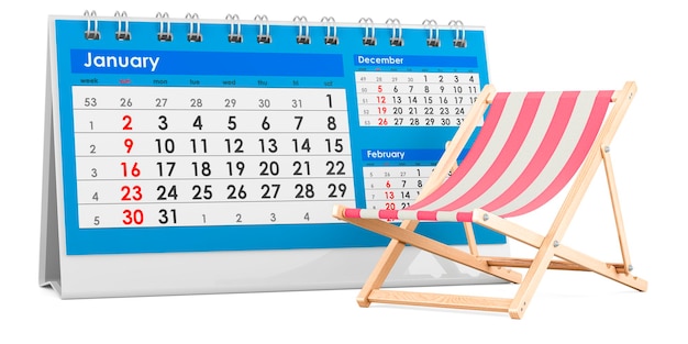 Liegestuhl mit Tischkalender 3D-Rendering