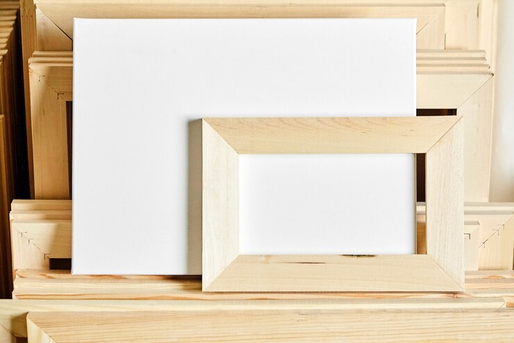 Lienzo de algodón blanco en blanco. Barra camilla de madera