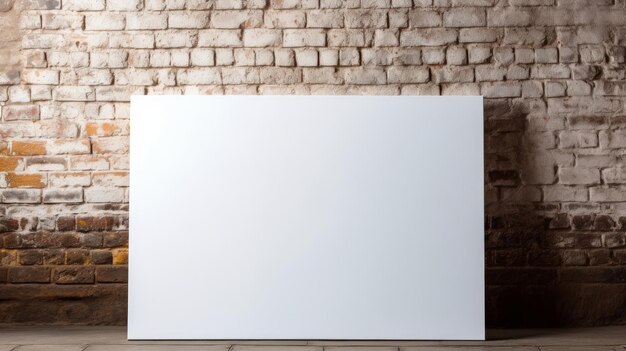 Foto un lienzo blanco en blanco apoyado en una pared de ladrillo expuesta ilustración generada por ia