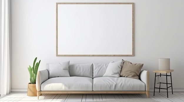 Lienzo blanco en blanco con marco de madera en la pared Mejor para maqueta