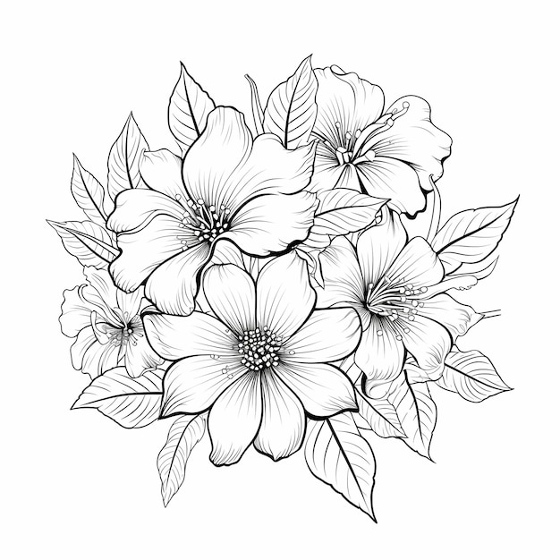 El lienzo en blanco florece Vector blanco y negro Página para colorear con flores de flores